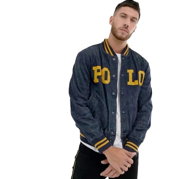 NEW Polo Ralph Lauren St Andrews Denim Varsity Jacket!  S XL  Big POLO on Front - Picture 1 of 6